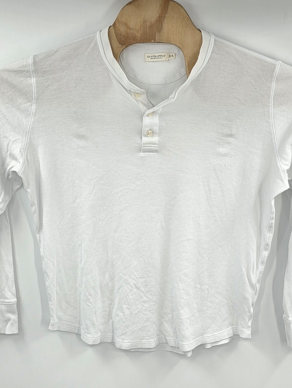 SUITSUPPLY Henley Long Sleeve Shirt XL Mens White Pima Cotton
